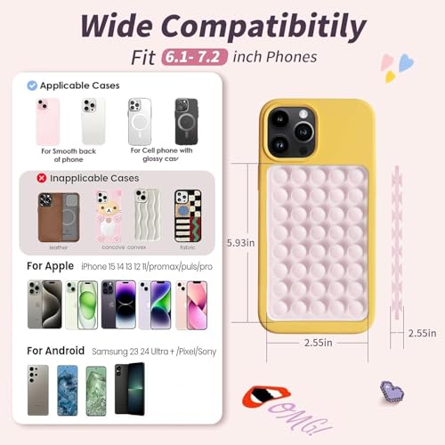 Image of (2 Pack) Silicone Suction Cup Phone Case Mount Double Sided, Sticky Phone Grip with Higher Suction Power for Cell Phone, Hands-Free Phone Accessories for Selfies and Videos, White & Classic Black