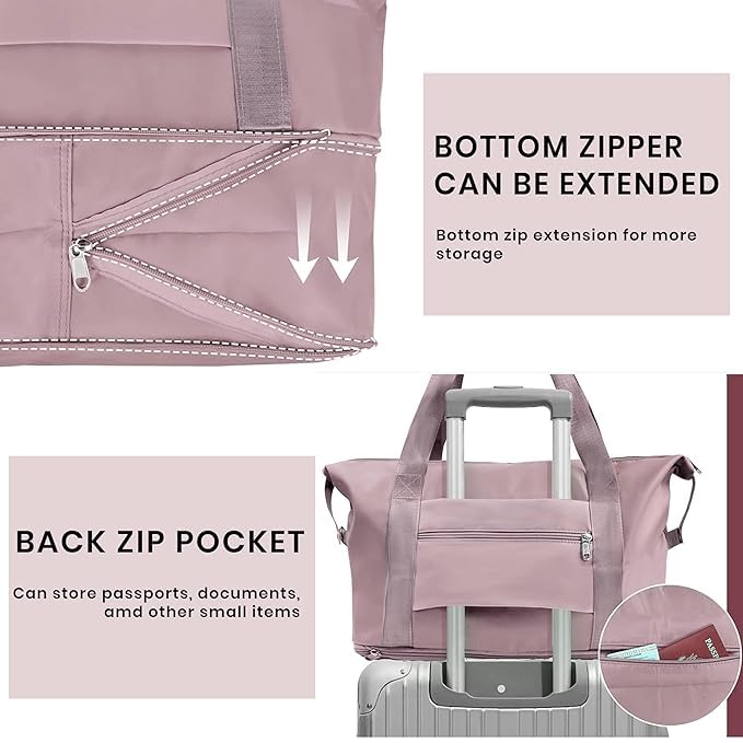 Image of Nylon 41 Cms Imported Foldable Travel Duffle Bag for Women, Expandable Lightweight Waterproof Carry Weekender Overnight Luggage Bag (Peach)