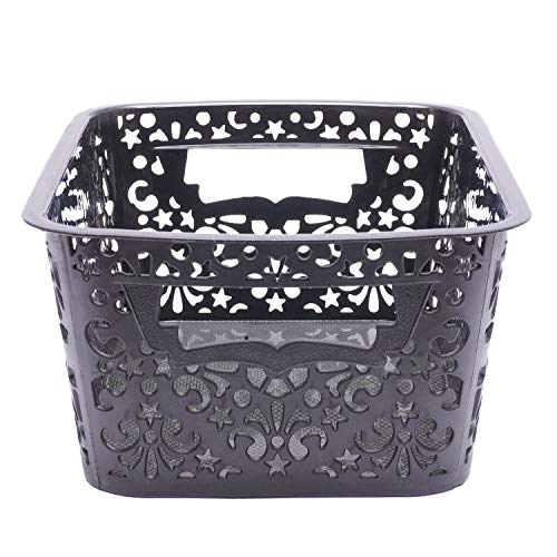 Image of Cutting Edge Essentials Plastic Storage Baskets /Shelf /Turkish Rack without Lid - Set of 2 for Fruit Vegetable Bathroom Stationary Home Basket with Handle (Black, Small)