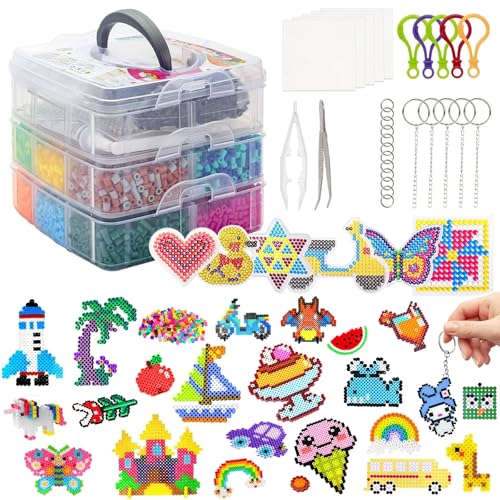 Kit De Perles à Repasser,11000 Perles De 5mm Avec Boîte De Rangement,plaques De Perle à Repasser,pour Enfants DIY De Loisirs Créatifs Et Bijoux,Cadeau...