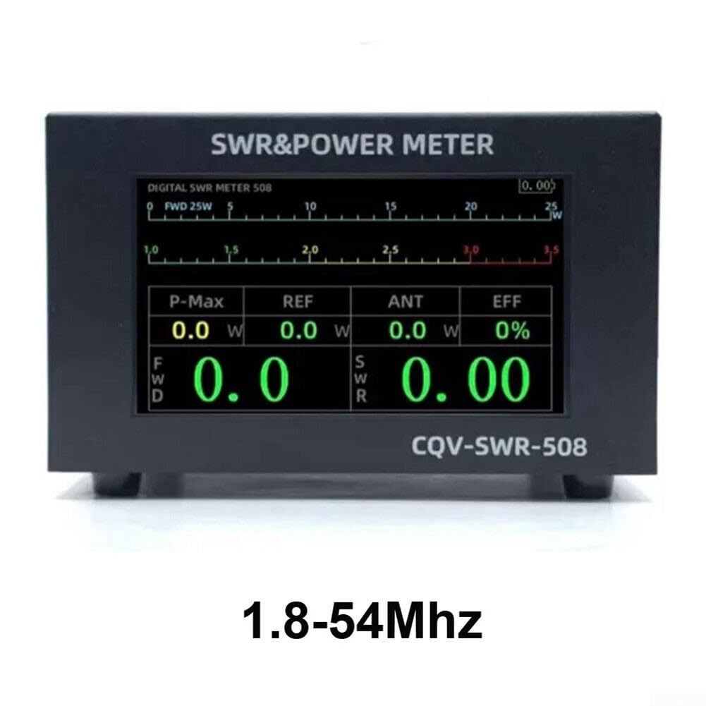 CQV-SWR-508 SWR Medidor de potencia 1.8-54MHz 200W Onda estacionaria digital | Interfaz UHF de metal para modos FM CW AM FT8 | Negro 4000mAh para batería