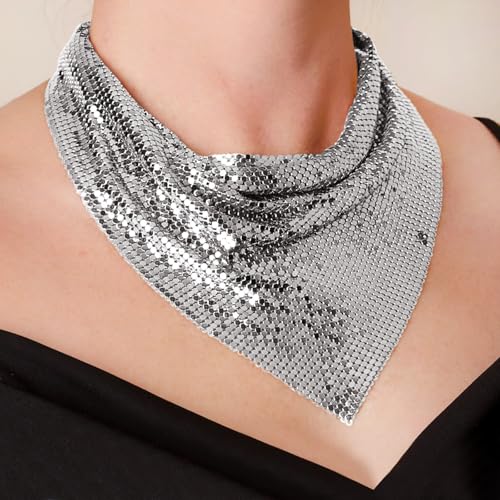 MioCloth Shiny Sequin Metal Scarf Chain for Women Carnival Party Sparkle Neck Scarf Shawl Neckerchief Nightclub Costume2