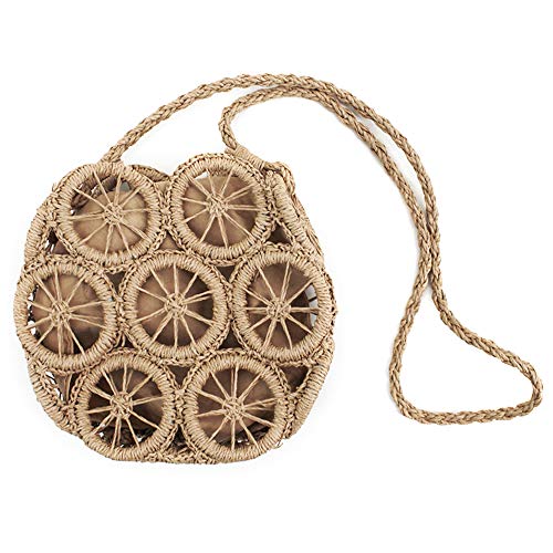 U Scinan Handmade Boho 2-in-1 Straw Bag for Women, Detachable Hollow-Out Round Beach Purse Lightweight Crossbody Shoulder Bag