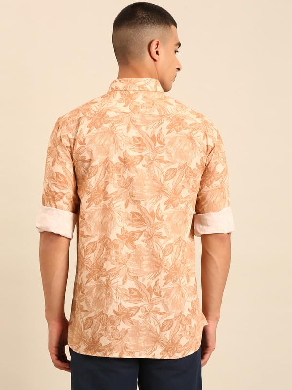 Image of Cavallo by Linen Club Men's Blended Linen Red Printed Contemporary Fit Full Sleeve Casual Shirt