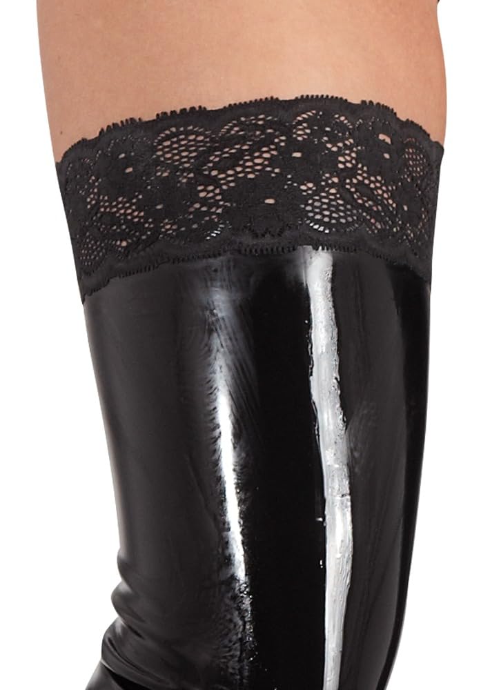 The Latex Collection Femme Chaussettes-29010641051 29010641051 Bas Latex Dentelle, Noir (Nero 001), XL EU