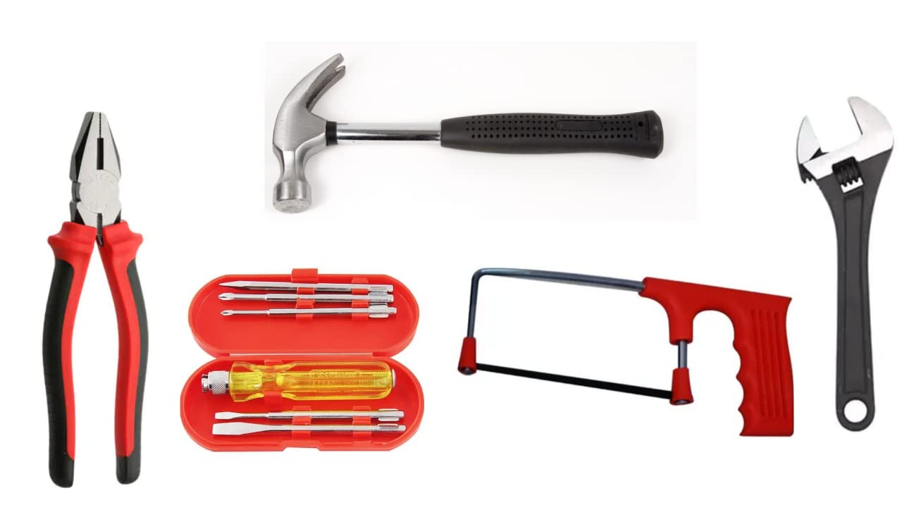 Naveen Multi Hand Tool Kit 10 Pc. - Combination Side Cutting Plier 8", Claw Hammer 1/2 LB, Steel Baby Hacksaw with Plastic Handle, 6 Pc Screw Driver Kit, Adjustable Wrench Black Phosphate 8 (B0C4T6MSPW) Amazon Price History, Amazon Price Tracker