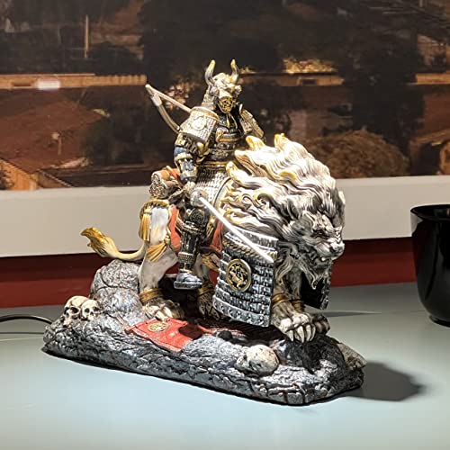Estatua de samurái y león blanco en resina para decoración miniatura 4