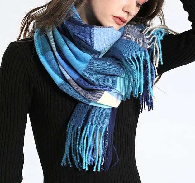 Dninmim Bufanda a cuadros para mujer, para invierno, cálida, cachemira, larga, con borla, chal