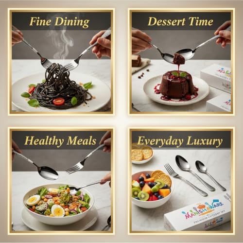 Image of Classic Black 12 Pcs Stainless Steel Cutlery Set for Dining Table, Dishwasher Safe Glossy Flatware