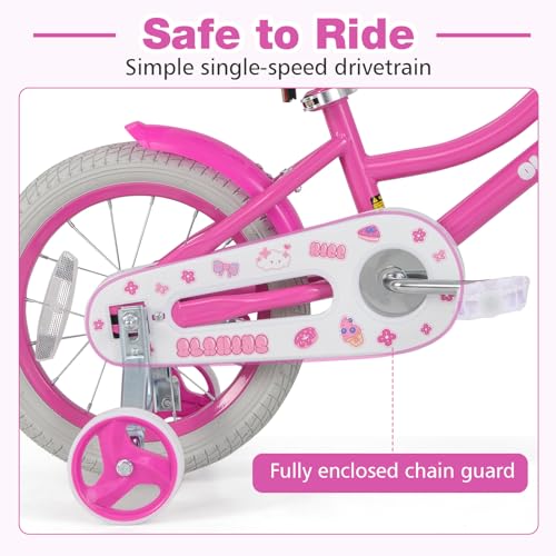 Image of Olakids Kids Bike, 12 14 16 18 20 Inch Girls Bicycle with Doll Seat Basket Adjustable Seat and Handlebar, Handbrake and Coaster Brake