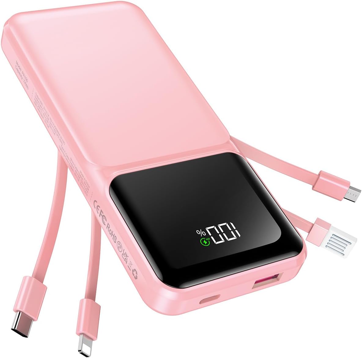 Portable Charger with Built in Cable - 20000mAh Fast Charging Slim 22.5W Power Bank USB C LED Display Battery Pack 5 Outputs & 3 Inputs for Travel Essentials iPhone Samsung Android Phones Tablets