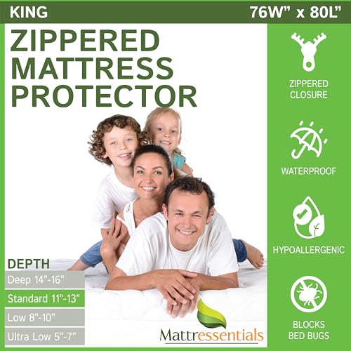 Zippered King Mattress Protector (11"-13" Depth) - Bed Bug Waterproof Mattress Cover, Premium Quality Hypoallergenic Encasement White