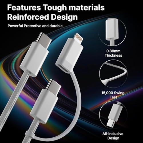 Image of 2 IN 1 USB C to Lightning & Type-C Charging Cable [MFi Certified + 2 Yrs Warranty] Fast PD Charging for iPhone 16e /16 /16 Plus /16 Pro & Pro Max,iPhone 15 /15Plus /15 Pro & Pro Max,14 /13 /12 Series & More