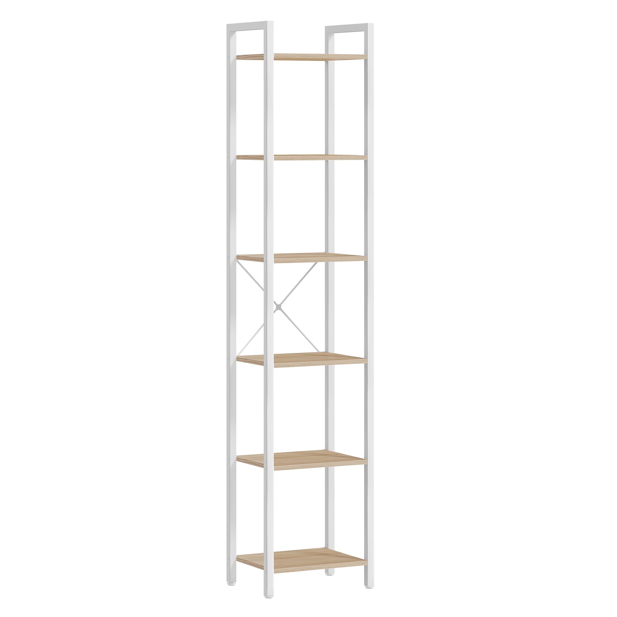 VASAGLE 6 Tier Bookcase Storage Unit for Office, Living Room, Bedroom, 30 x 40 x 187.5 cm, Industrial Style, Natural Beige and Matte White LLS101N01