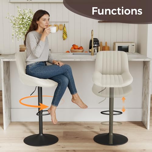 Image of Nalupatio Bar Stools Set of 3, Adjustable Modern Swivel Bar Stools with Backs, Counter Height Performance Fabric Island Chairs for Home Kitchen, Off-White