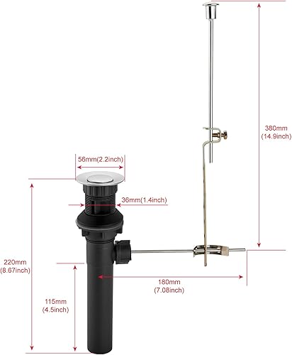Miniatura 5 de Midanya Drenaje de fregadero con barra de elevación, tapón de drenaje de cocina de baño, conjunto de tapón de drenaje para grifo de baño, conjunto