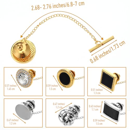 6 Pcs Tie Tack for Men Copper Tack Clutch with Chain Tie Clip Suit Accessories Regular Tie Chain Necktie Lapel Pins for Business Hat Wedding Birthday2