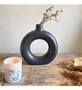 India Meets India Ceramic Vase [Metallic w/ Matte Finish], Ceramic Donut Circle Vase, Decorative ...