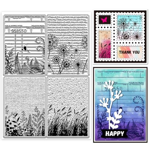 GLOBLELAND Almohadillas transparentes de textura de hojas vintage para scrapbooking Hojas de helecho Sellos de Silicona Fondo de Cañas Sello Transparente para la Fabricación de Tarjetas