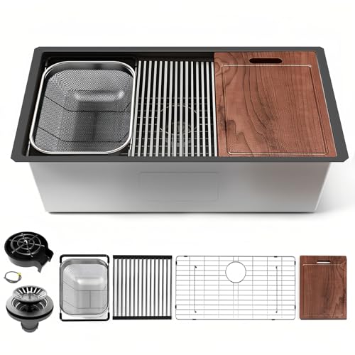 32 Inch Undermount Black Kitchen Sink - 32 x 19
