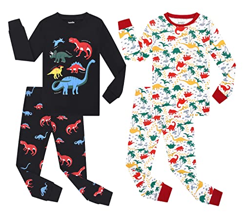 Benaive Boys Pajamas Long Sleeves Sets 100% Cotton 4 Pieces Kids School PJs Boys Sleepwear Size 2T-12 Years