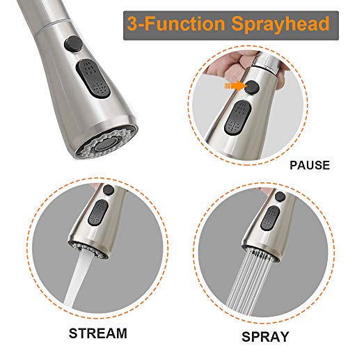 Hoimpro High Arc Matte Black Spring Kitchen Faucet With Pull Down Sprayer, Rv Paint Black Kitchen Sink Faucet With Pull Out Sprayer,3 Function Single Handle Laundry Faucet,Brass(Single Or 3 Hole) #TOP3