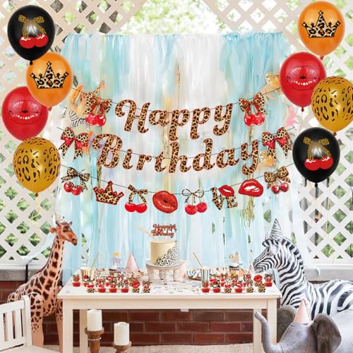 Image of Cheetah Cherry Red Lips Birthday Decorations