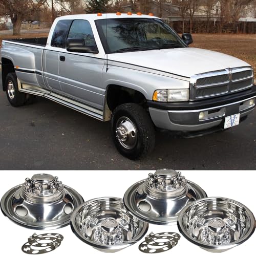 Image of 4pcs 16inch Polished Stainless Steel Dually Wheel Simulators for 1974-2000 Chevry GMC 3500&74-98 Ford F350&08-21 Ford E350 /E450 Van&74-99 Dodge Ram 3500,8 Lug 4 Hand Holes Hubcaps