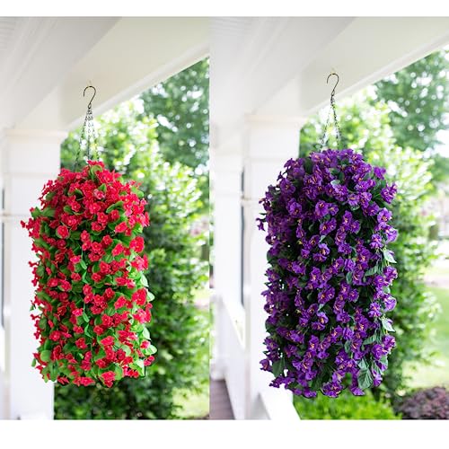 Artificial Flowers Hanging Basket Planter, Fake Plant, Silk Morning Glory Long Branches Stems, Faux Orchid Flower Arrangement For Outdoor Garden Yard Pouch Patio Indoor Home Decoration (Pink) #TOP5