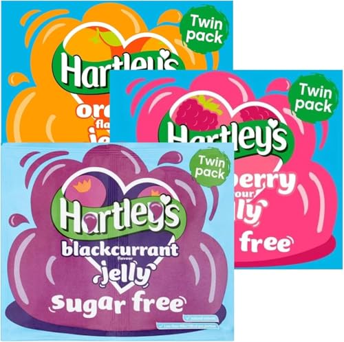 Jelly Bundle With Hartley Sugar Free Orange Jelly Crystals Raspberry Jellys Crystals and Blackcurrant Jellys Crystal 23g Each (3 Pack)