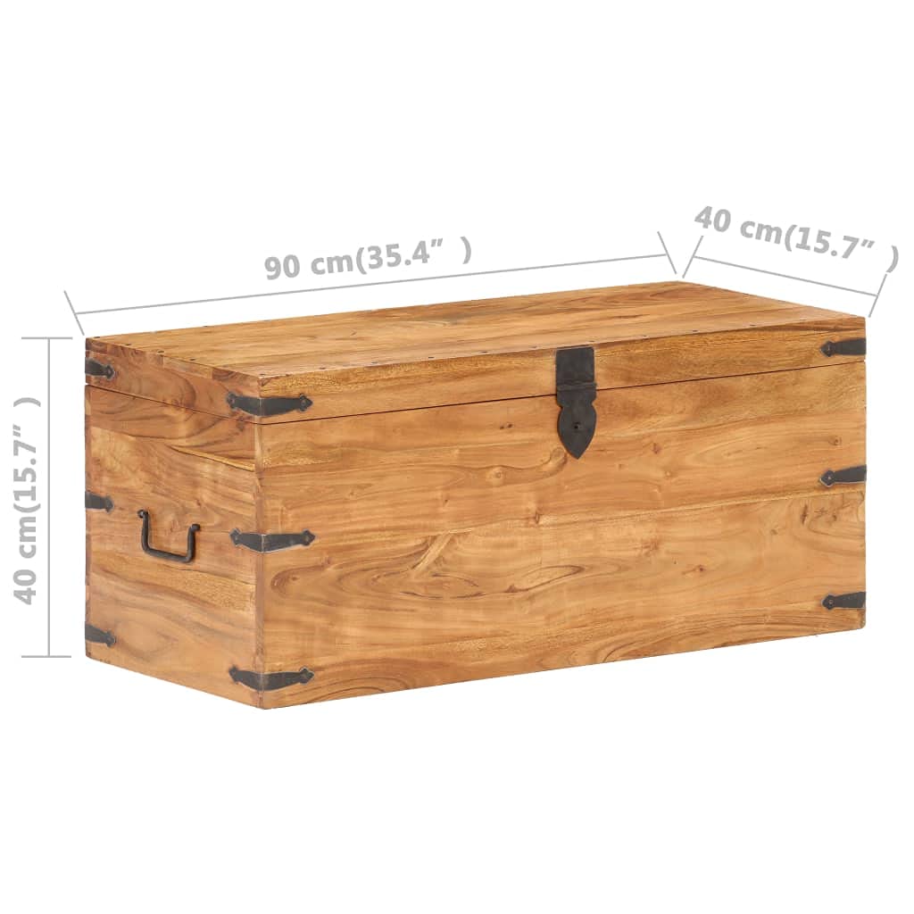 Skrzynia z litego drewna akacjowego, 90 x 40 x 40 cm, z zamykaną pokrywą, stabilna skrzynia do siedzenia i miejsce do przechowywania do salonu, sypialni, korytarza, skrzyni na pranie i skrzyni na