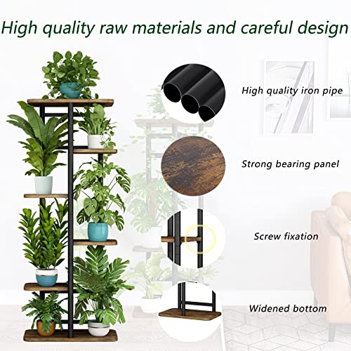 Image of LINZINAR Plant Stand 6 Tier 7 Plant Multiple Flower Rack Holder Shelves Rack Storage Organizer Display Indoor Planter for Balcony Bedroom Patio Garden Living Room, Black