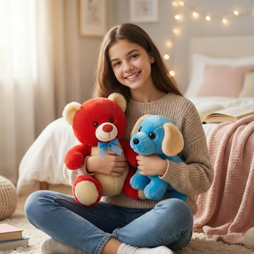 Image of Tabitha Stuffed Toys-Ultra Soft Plush Toy for Kids | Birthday Gifts for Kids and Girls | (Combo of 2 Toys 30 Cm Red Teddy & 25 Cm Blue Dog)