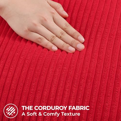 Mecatny Corduroy Decorative Throw Pillow Covers 24x24 Set of 2 for Sofa Living Room, Soft Neutral Boho Couch Pillow Covers for Home Decor, Red