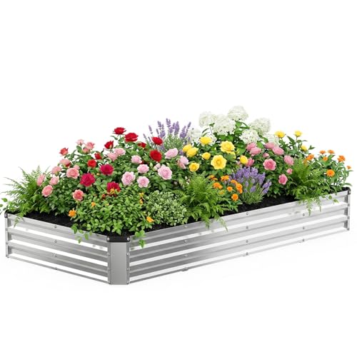 Image of NEWBULIG Galvanized Raised Garden Bed Outdoor, 8x4x1ft Metal Planter Box for Gardening, Rust-Resistant Rectangular Raised Flower Bed for Vegetables Flowers Herbs, Open Bottom, Easy Assembly