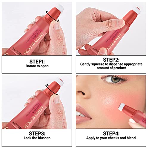Paminify Blush Beauty Wand,Matte Face Blush Contour Wand With Cushion Applicator,Smooth Creamy Dewy Liquid Blush Wand,Blendable Blush Rouge Stick For Cheek,Cruelty-Free,102 Serenade,Coral #TOP2