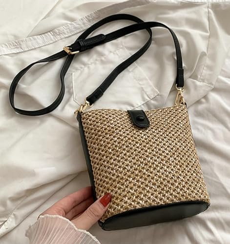 Image of Straw Beach Bags For Women Rattan Purse Summer Straw Cross-body Bag Raffia Handbag Purses Shoulder Bag Small Bucket Bag 2026