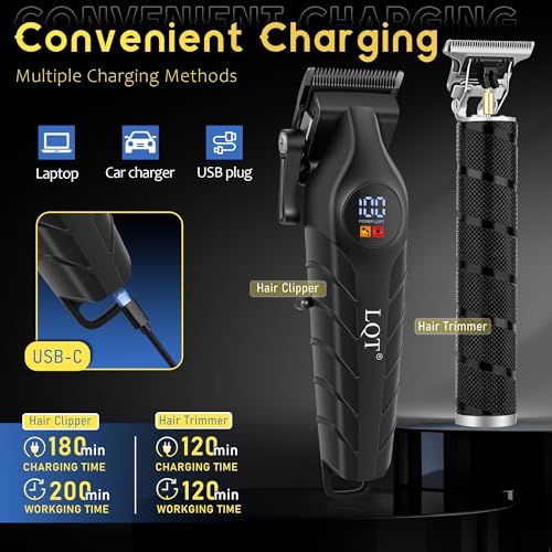 Image of Men's Professional Cordless Hair Clippers & Trimmer Kit, 4-in-1 Electric Shaver Set with LED Display, Waterproof Body Groomer, Nose Trimmer & T-Blade for Bald Head, Full Barber Kit (Black)