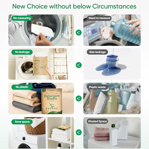 Fisroa Eco-friendly Travel Laundry Detergent Sheets, 120 Loads, Fresh Linen Scent, Plastic-Free, High Efficiency, Sheets - Image 6