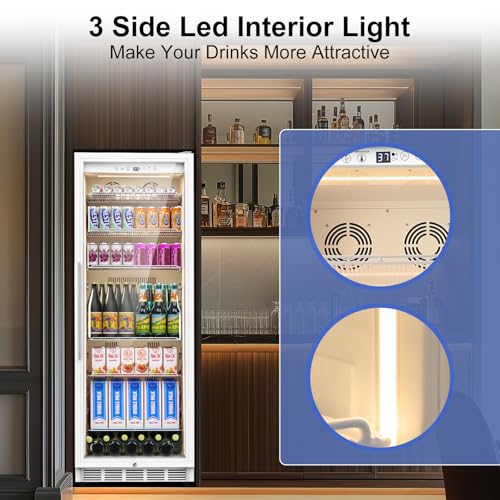 Image of Commercial Display Refrigerator with Reversible Glass Door, Upright Beverage Cooler Merchandiser, Drink Fridge with Door Lock for Restaurant Supermarket Convenience Store, 13.8 Cu.Ft