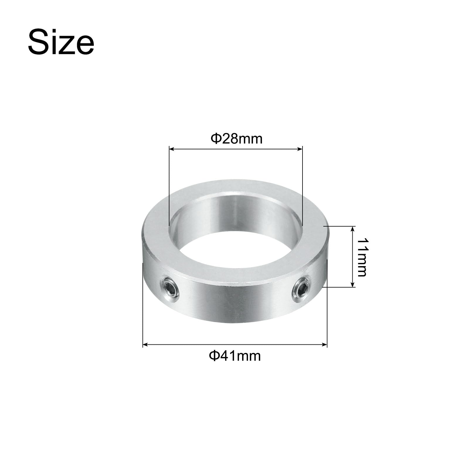 sourcing map Juego de 8 collares de tornillo de 28 mm de diámetro, collares de eje de aluminio, 41 mm de diámetro exterior y 11 mm de grosor, collar de abrazadera de tornillo de ajuste, collar de tope