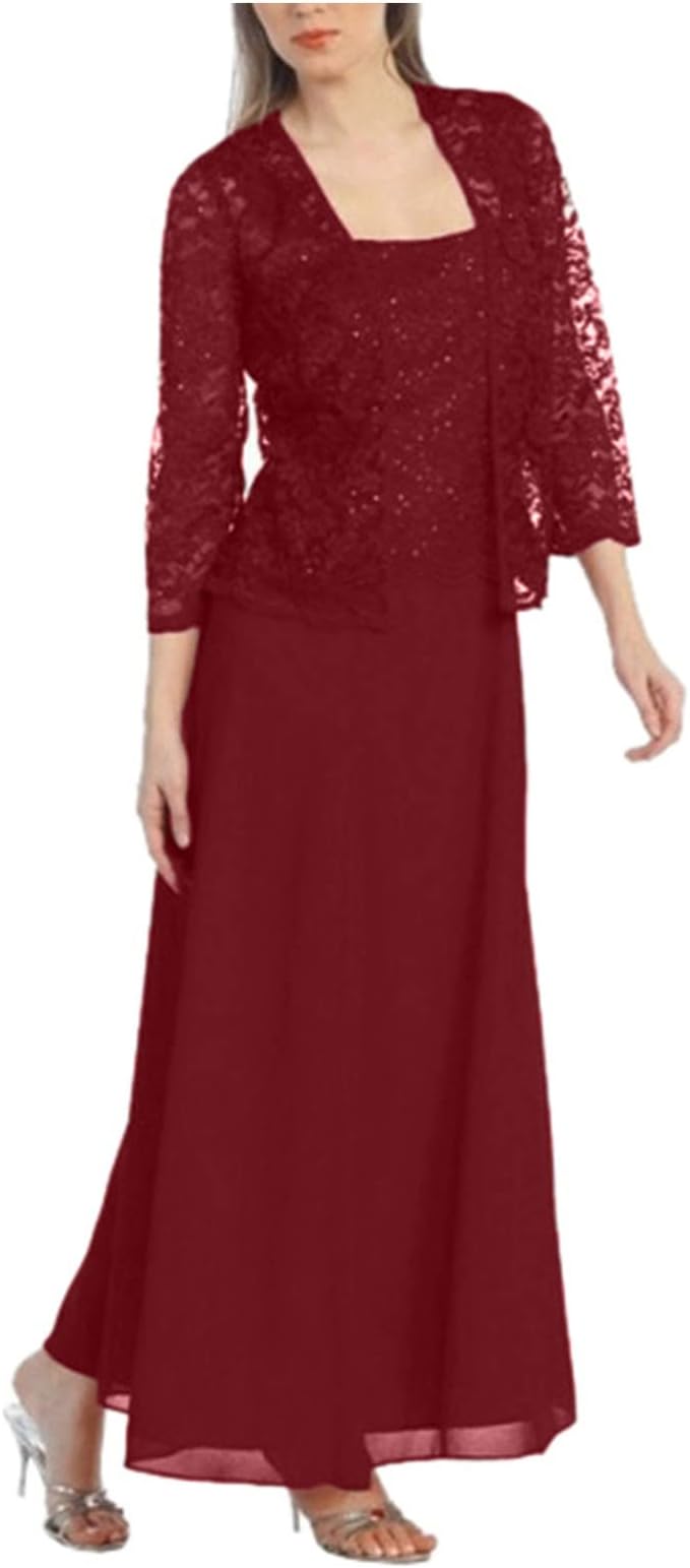 Eaktool Fashion Print Dress, Women's Solid Two Piece Lace Cardigan Chiffon Party Wedding Long Dress, Women's Long Sleeve