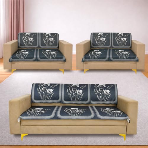 Image of Homerz Premium Waterproof Jasmine Joe Sofa Seat Cover - Floral Printed Sofa Protector | Non-Slip, Washable & Durable Sofa Protector (Grey, 7 (3+2+2) Seater with Back)