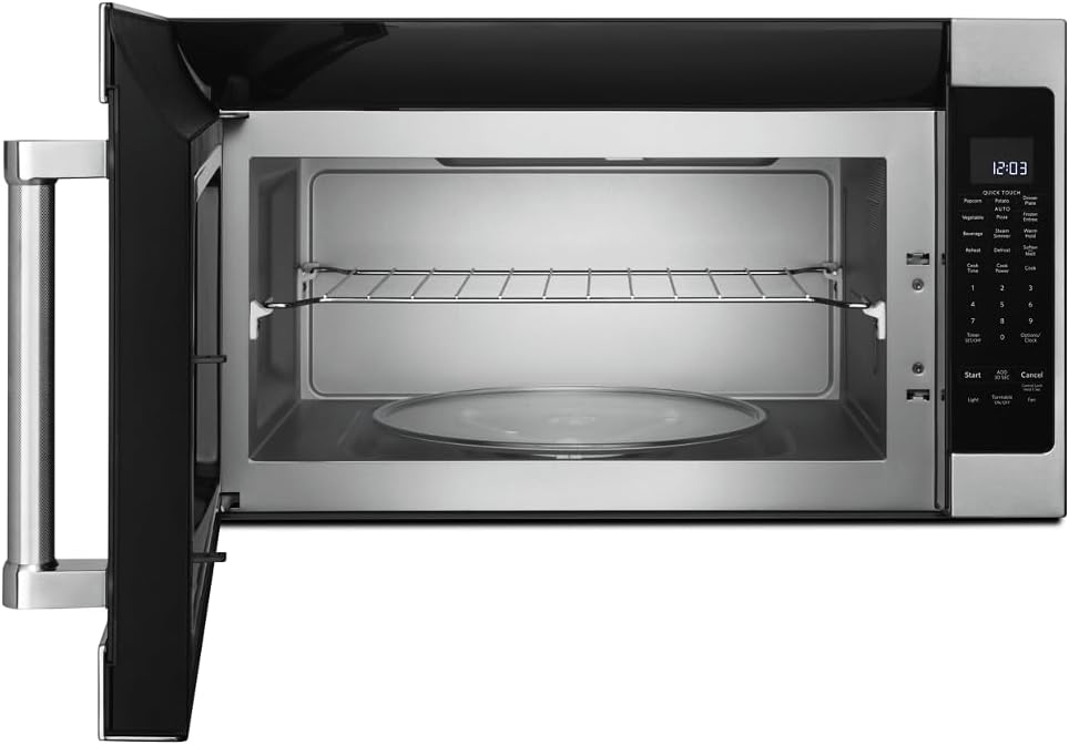 Interior of KitchenAid microwave with empty turntable