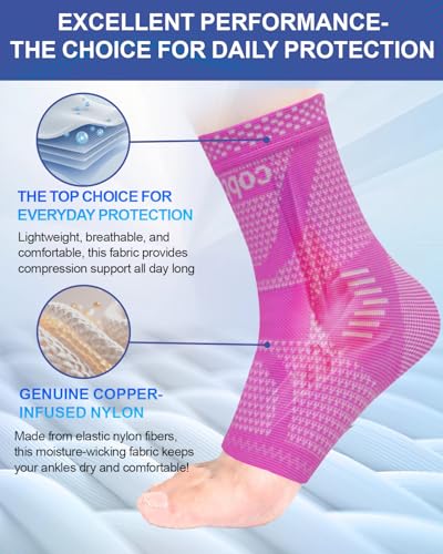 Image of LISEPWU Copper Ankle Brace, Copper Infused Ankle Support Compression Sleeve for Men & Women, for Foot Pain Relief, Sprained Recovery, Achilles Tendonitis, Daytime or Night Use(Purple M)