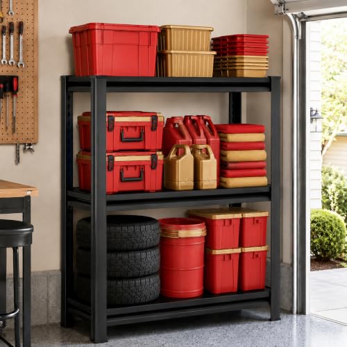 Image of Metal Garage Shelving Unit, Heavy Duty Adjustable Storage Shelves, Steel Shelving, 2000 lbs Capacity Shelves for Heavy Tools and Equipment, 3-Tier, 31.5 inch H x 23.6 inch W x 13.8 inch D