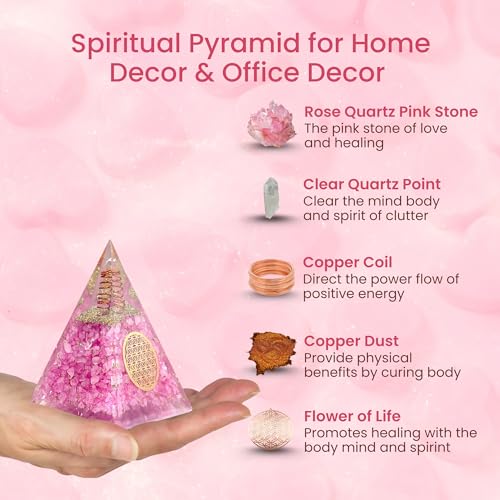 Image of Rose Quartz Orgone Pyramid for Healing Energy - Handcrafted Crystal Pyramid with Copper Coil for Love, Harmony & Meditation - Reiki, Chakra Balancing, Positive Energy Generator Spiritual Gift
