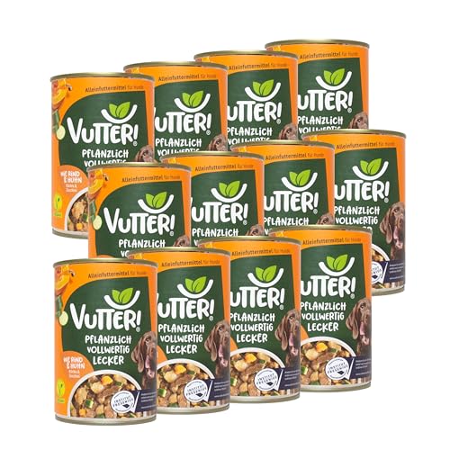 VUTTER Nassfutter Wie Rind & Huhn, 12x400 g: Hundefutter Vegan - Alleinfutter für Hunde - Fleischähnlich für hohe Akzeptanz - Sojaprotein für Muskeln, Zink für Haut & Fell, Kalzium für Zähne & Knochen