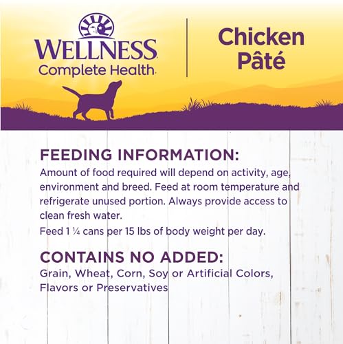 Image of Wellness Complete Health Pate Adult Canned Wet Dog Food, Wholesome Grains, Natural, Chicken and Sweet Potato, 12.5 oz, Pack of 12 Cans