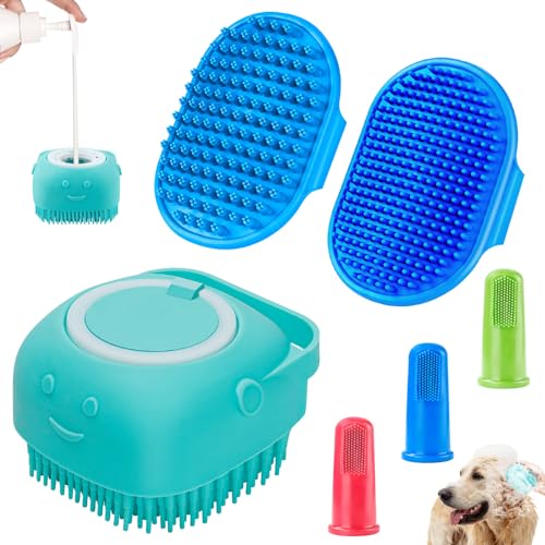 3 Piece Dog Bath Brush Set for Short & Long Hair (Blue)